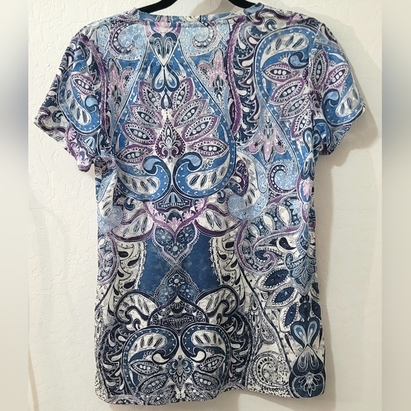 Vintage 90s Y2K Style&Co Sport Paisley Boho Rhinestone Scoop Neck T-Shirt - Picture 3 of 5